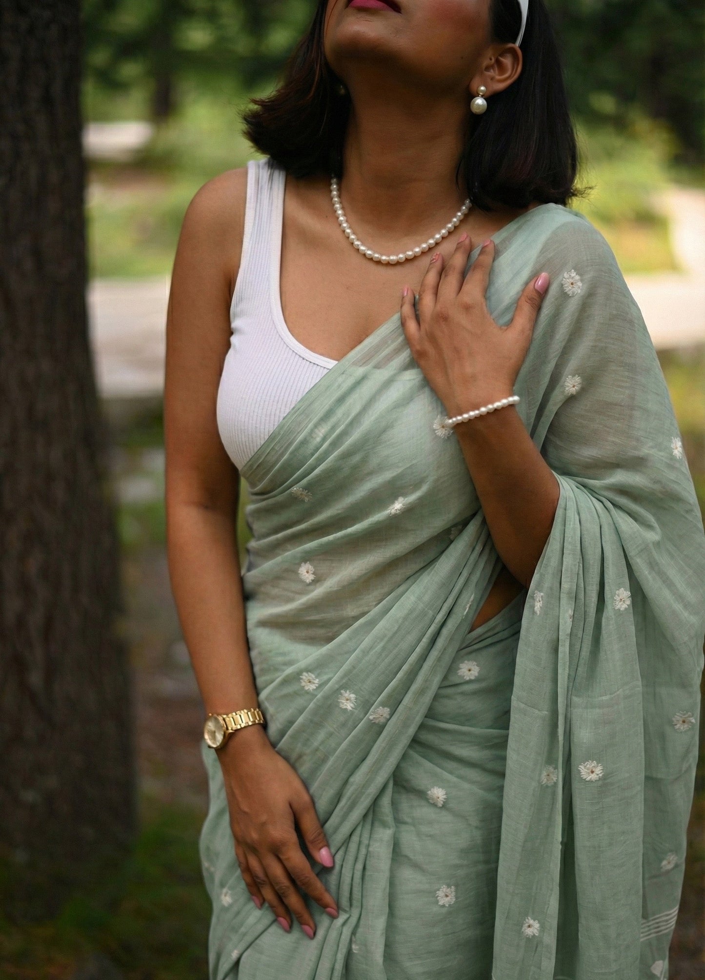 Sage Muslin Jamdani Saree