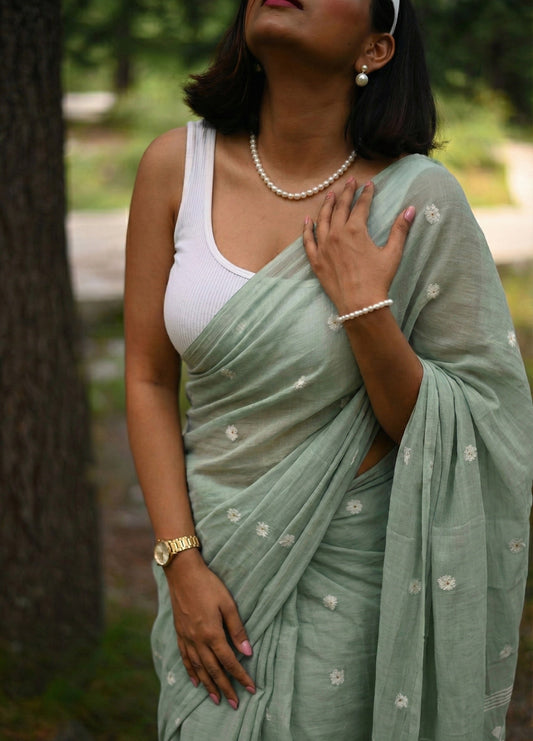 Sage Muslin Jamdani Saree