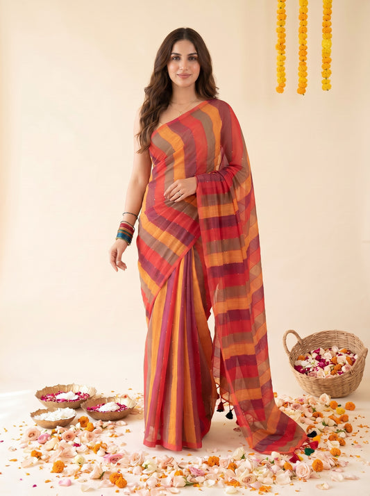 Tisya - Multicolour Striped Sequin Saree