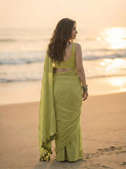Stone Sage - Plain Green Mul Modal Saree