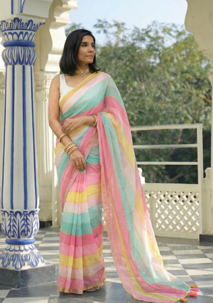 Rainbow Mulmul Saree