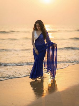 Cobalt Crumble Mul Saree