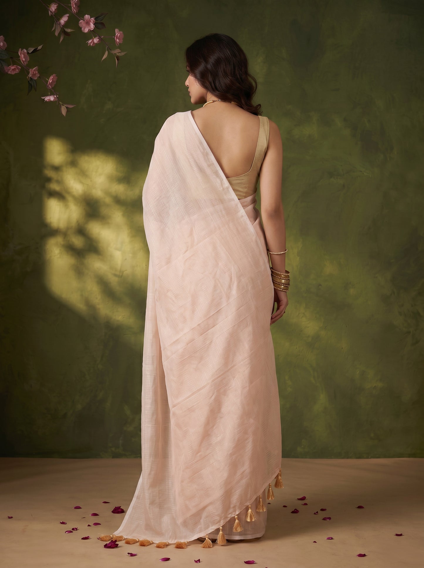 Beige - Striped Mul Cotton Zari Saree