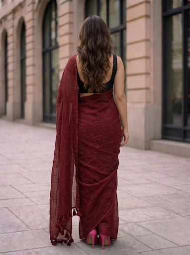 True Garnet - Plain Maroon Mul Modal Saree