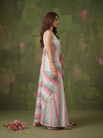 Aabroo - Multicolour Striped Sequin Saree