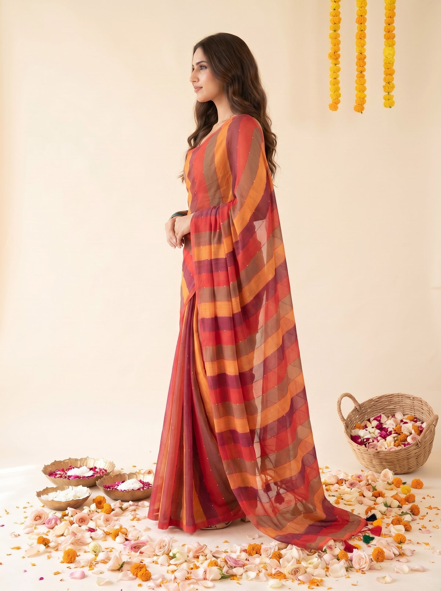 Tisya - Multicolour Striped Sequin Saree