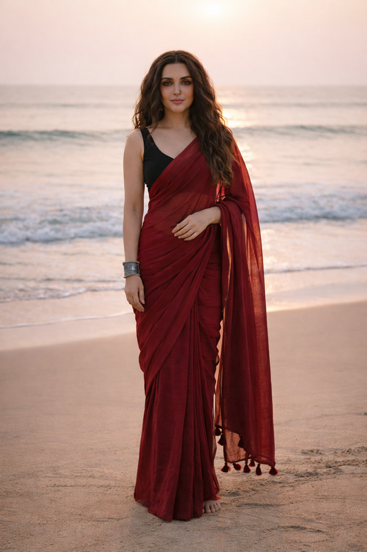 True Garnet - Plain Maroon Mul Modal Saree