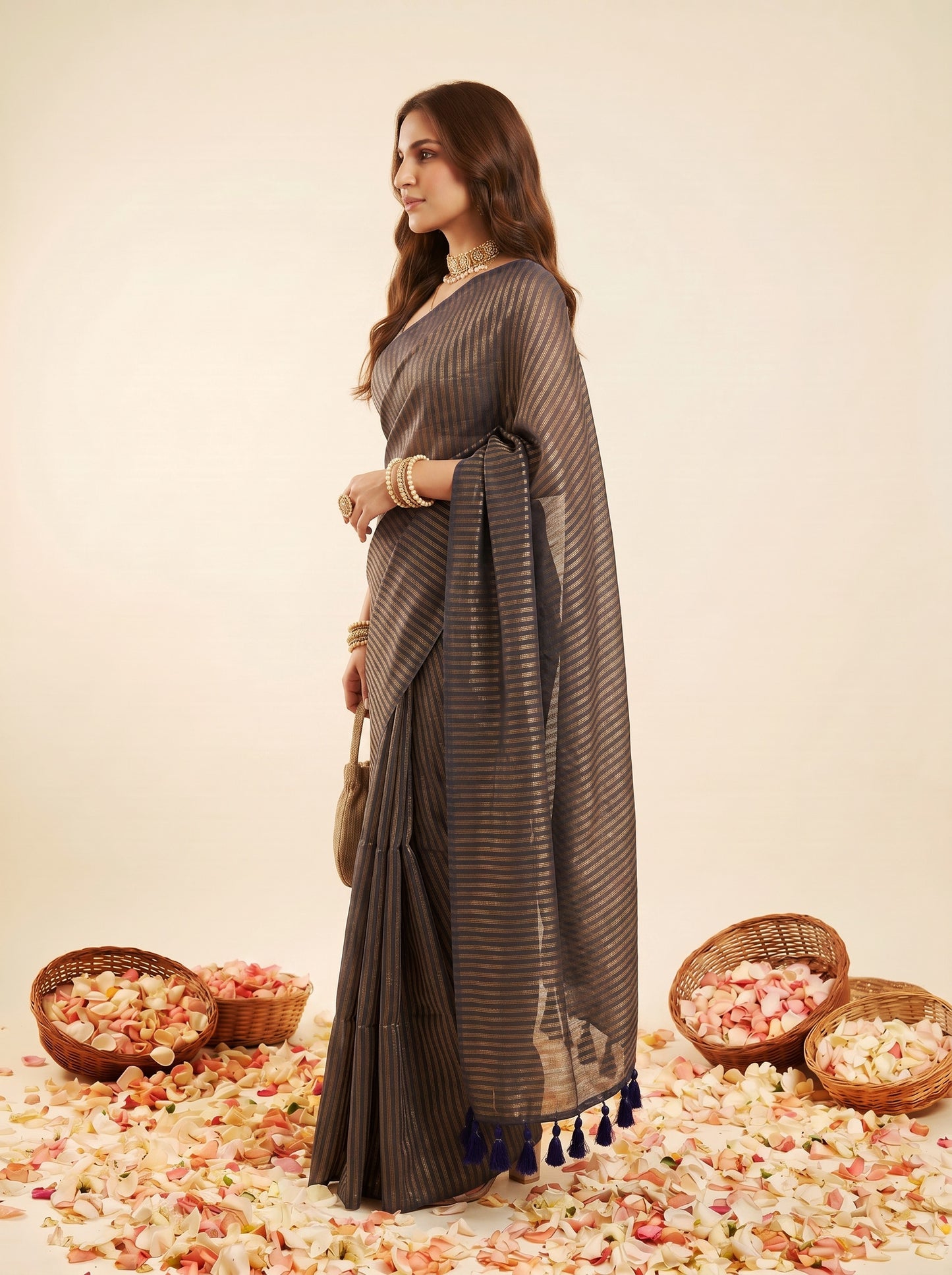 Raag - Blue Striped Mul Cotton Zari Saree