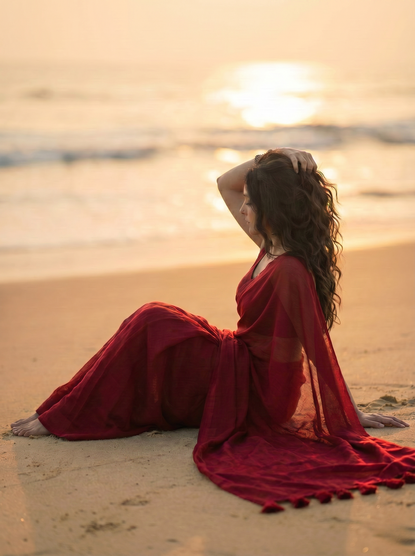 True Garnet - Plain Maroon Mul Modal Saree