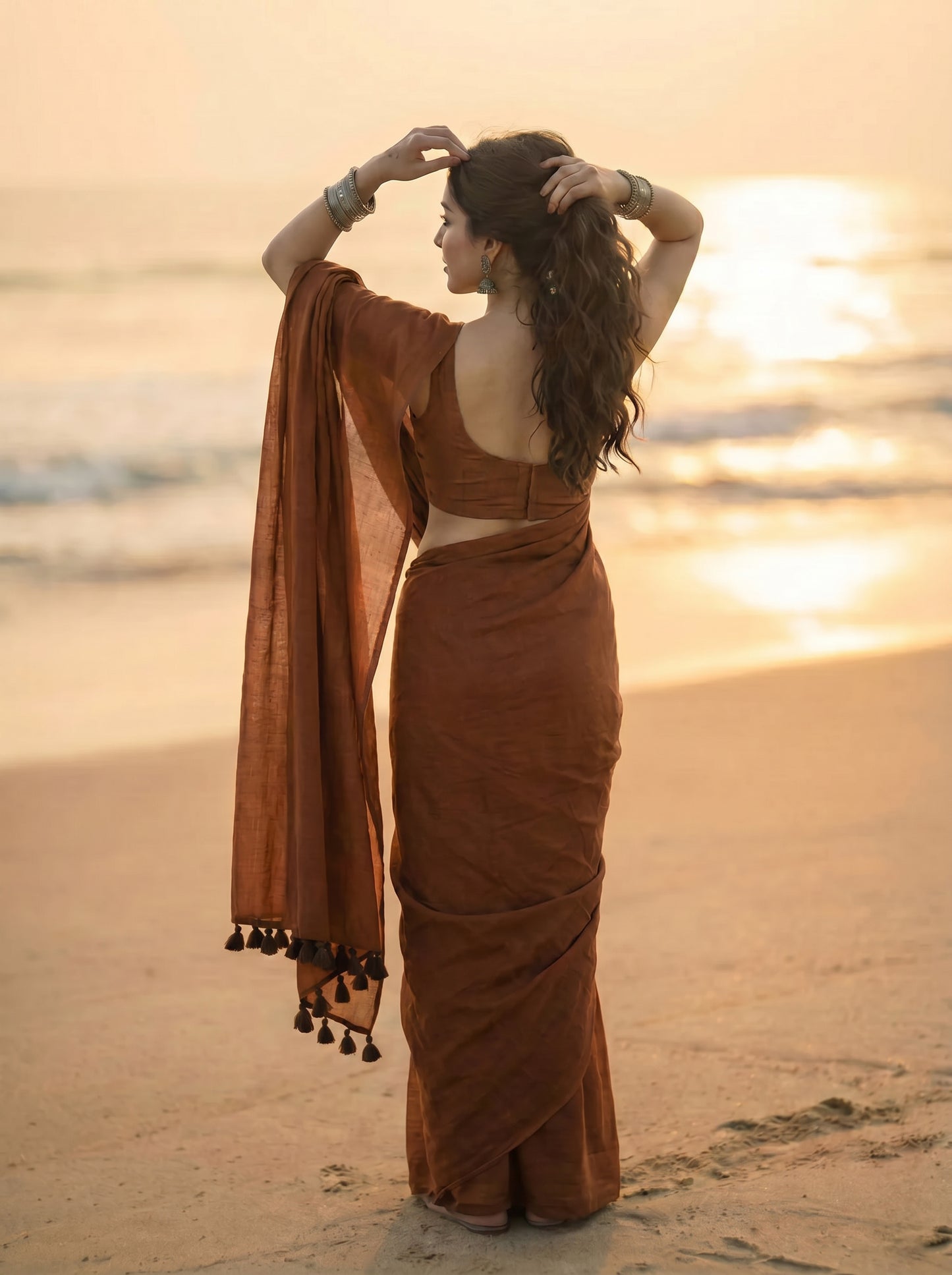 Cocoa - Plain Brown Modal Cotton Saree