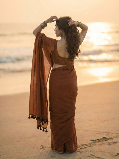 Cocoa - Plain Brown Modal Cotton Saree