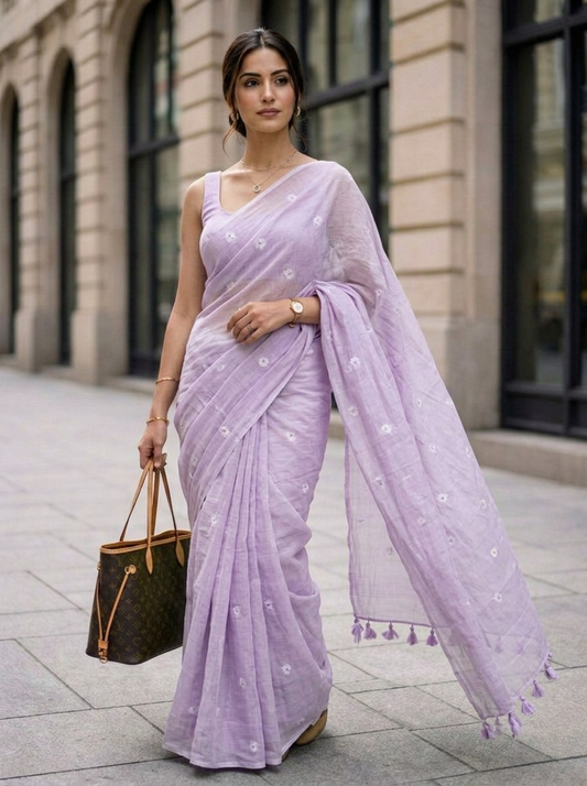 Lilac Bloom Jamdani Saree