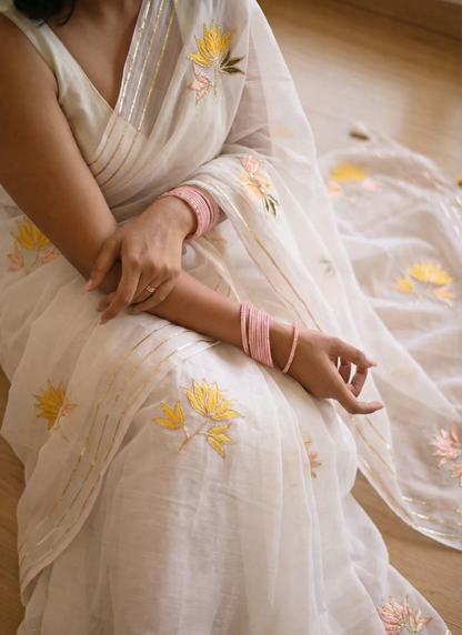 Moonlit Lotus Mul Saree