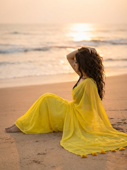 Lemonade - Plain Yellow Mul Cotton Saree