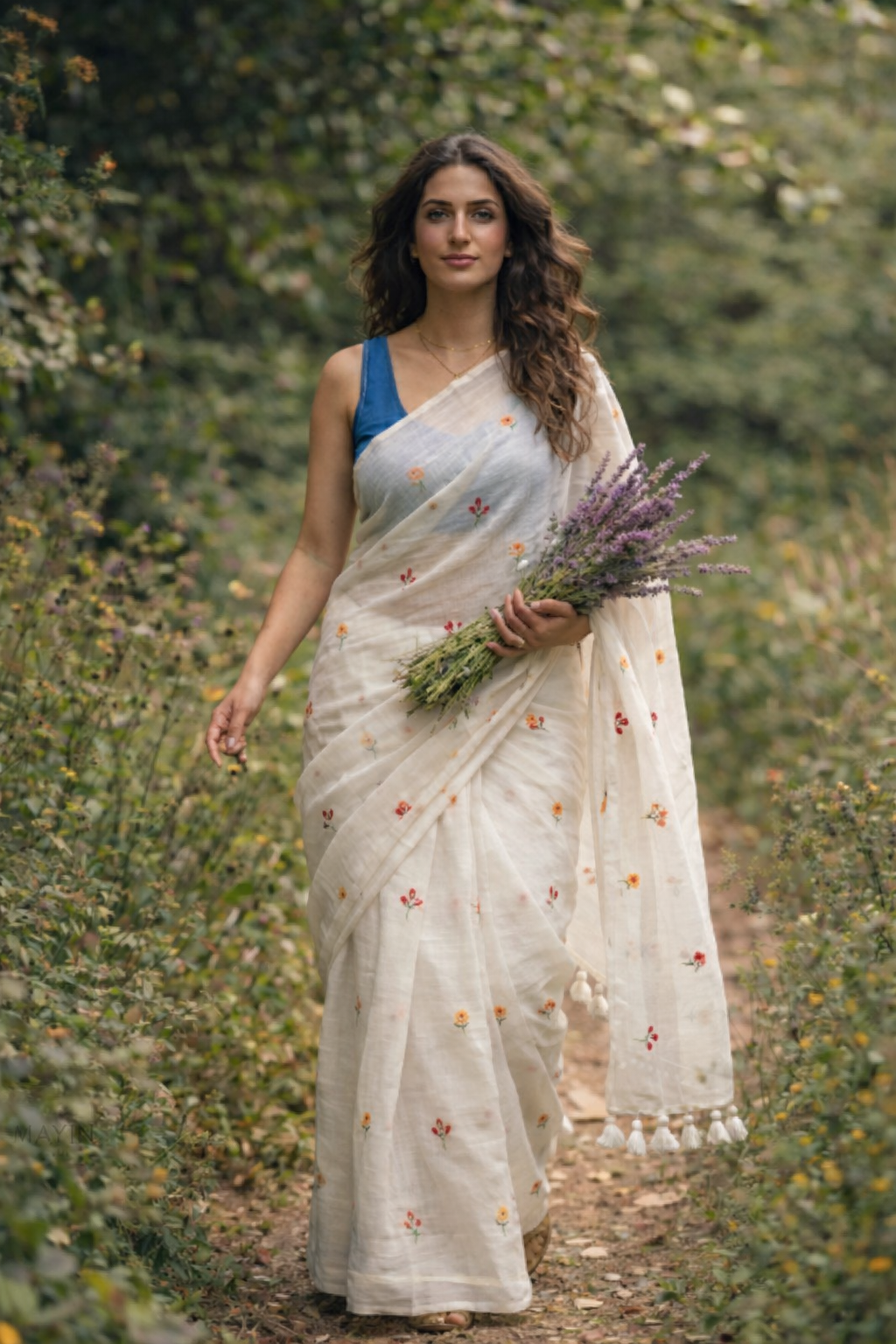 Gardenalia White - Embroidered Mulmul Cotton Saree