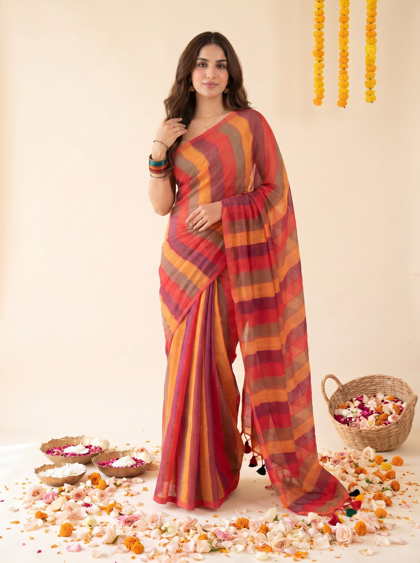 Tisya - Multicolour Striped Sequin Saree