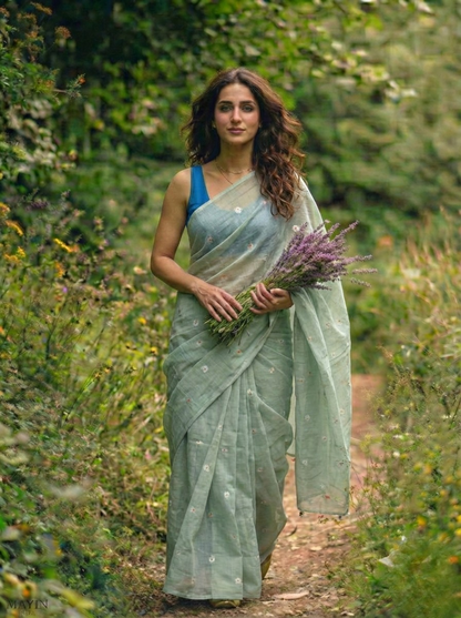 Sage Muslin Jamdani Saree