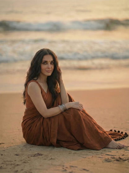 Cocoa - Plain Brown Modal Cotton Saree