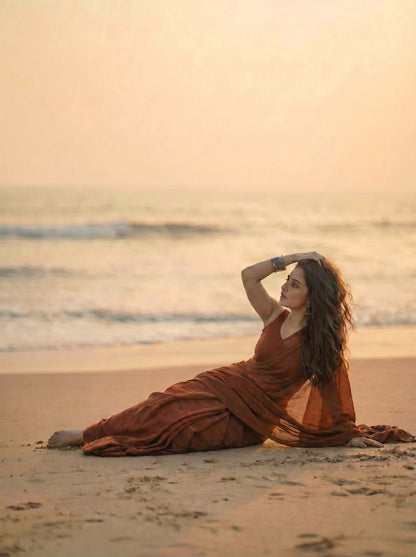 Cocoa - Plain Brown Modal Cotton Saree