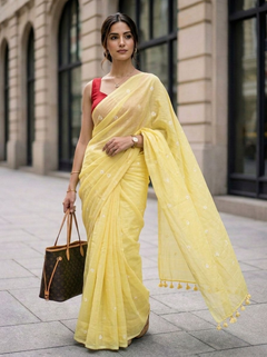 Naples - Yellow Floral Original Dhakai Jamdani Saree
