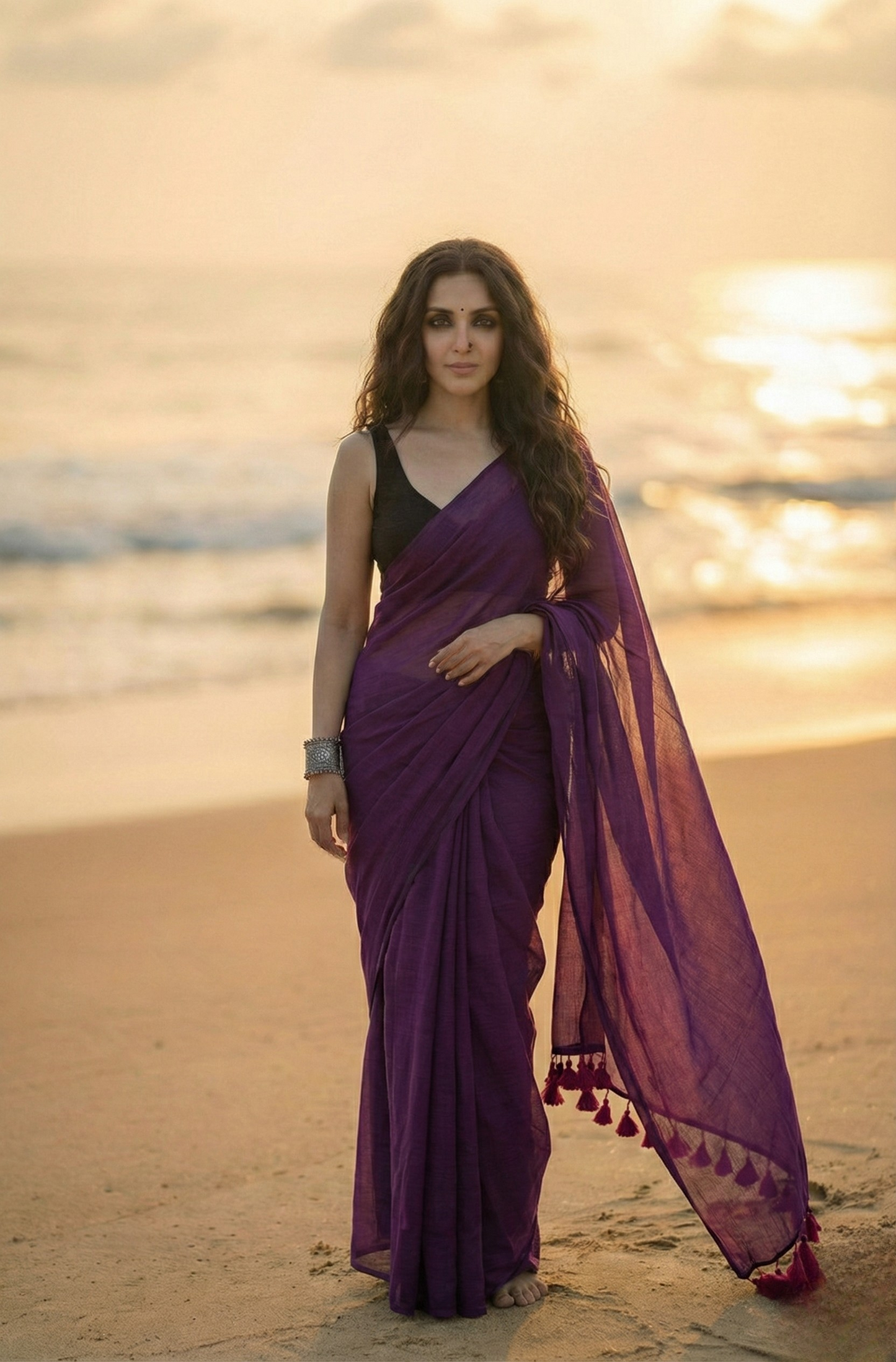 Blueberry Pie - Plain Purple Mul Cotton Saree
