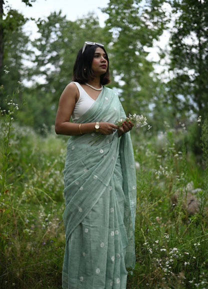 Sage Muslin Jamdani Saree