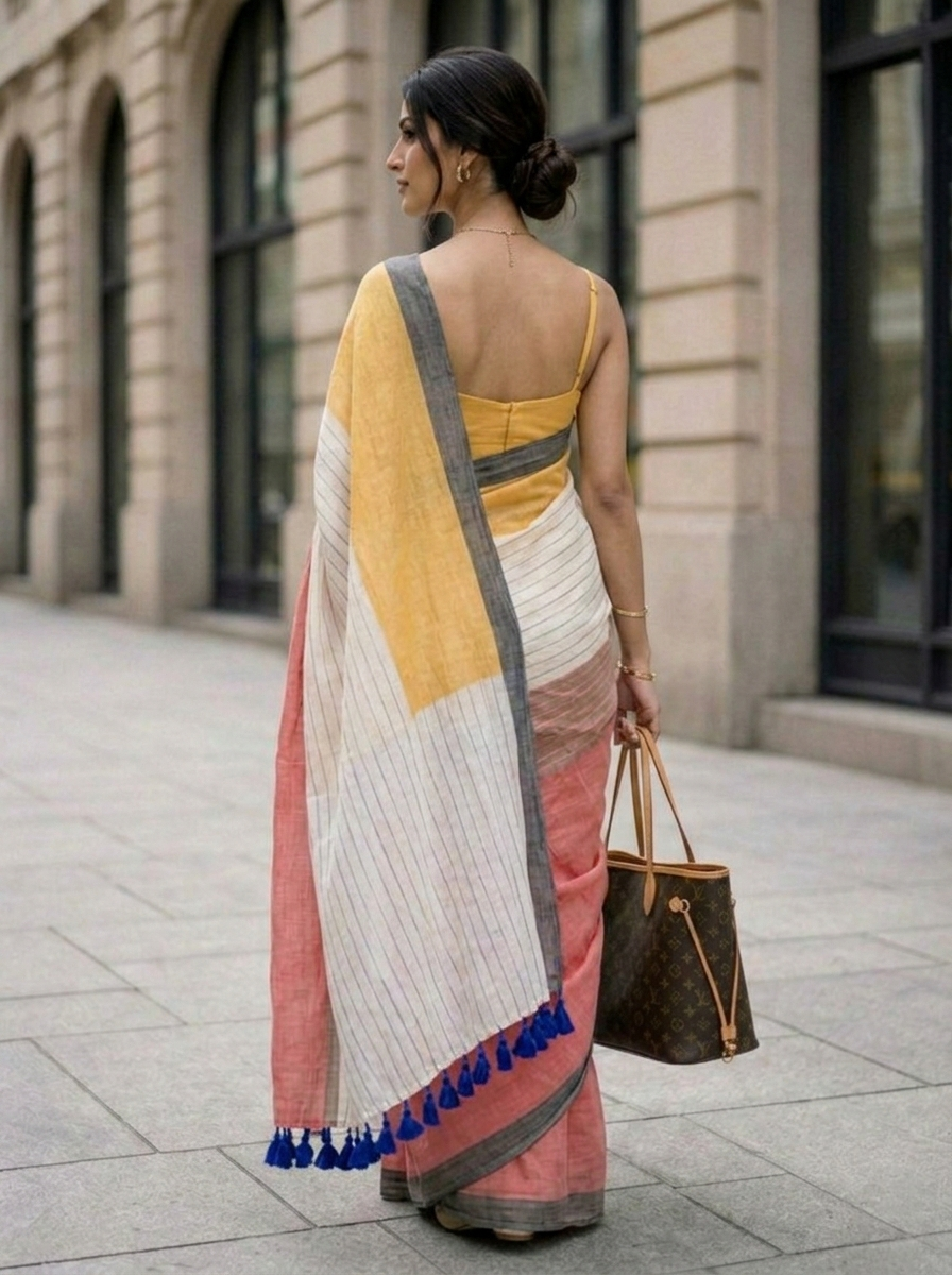 Tokyo - Multicolour Striped Mulmul Cotton Saree