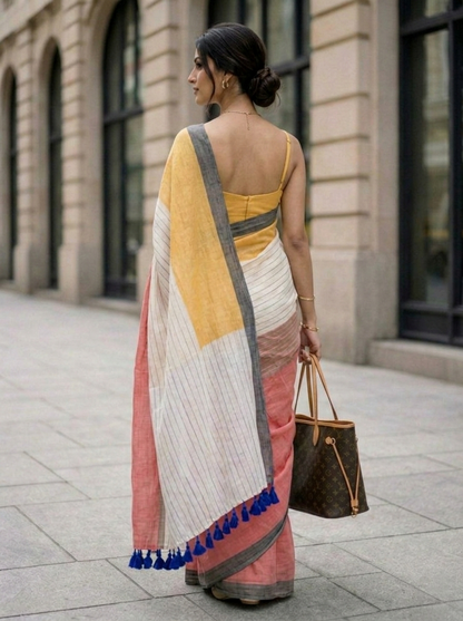 Tokyo - Multicolour Striped Mulmul Cotton Saree