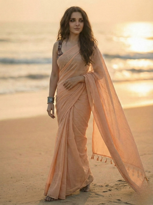 Dusty Rose Mulmul Saree