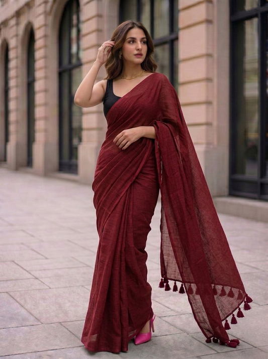 True Garnet - Plain Maroon Mul Modal Saree