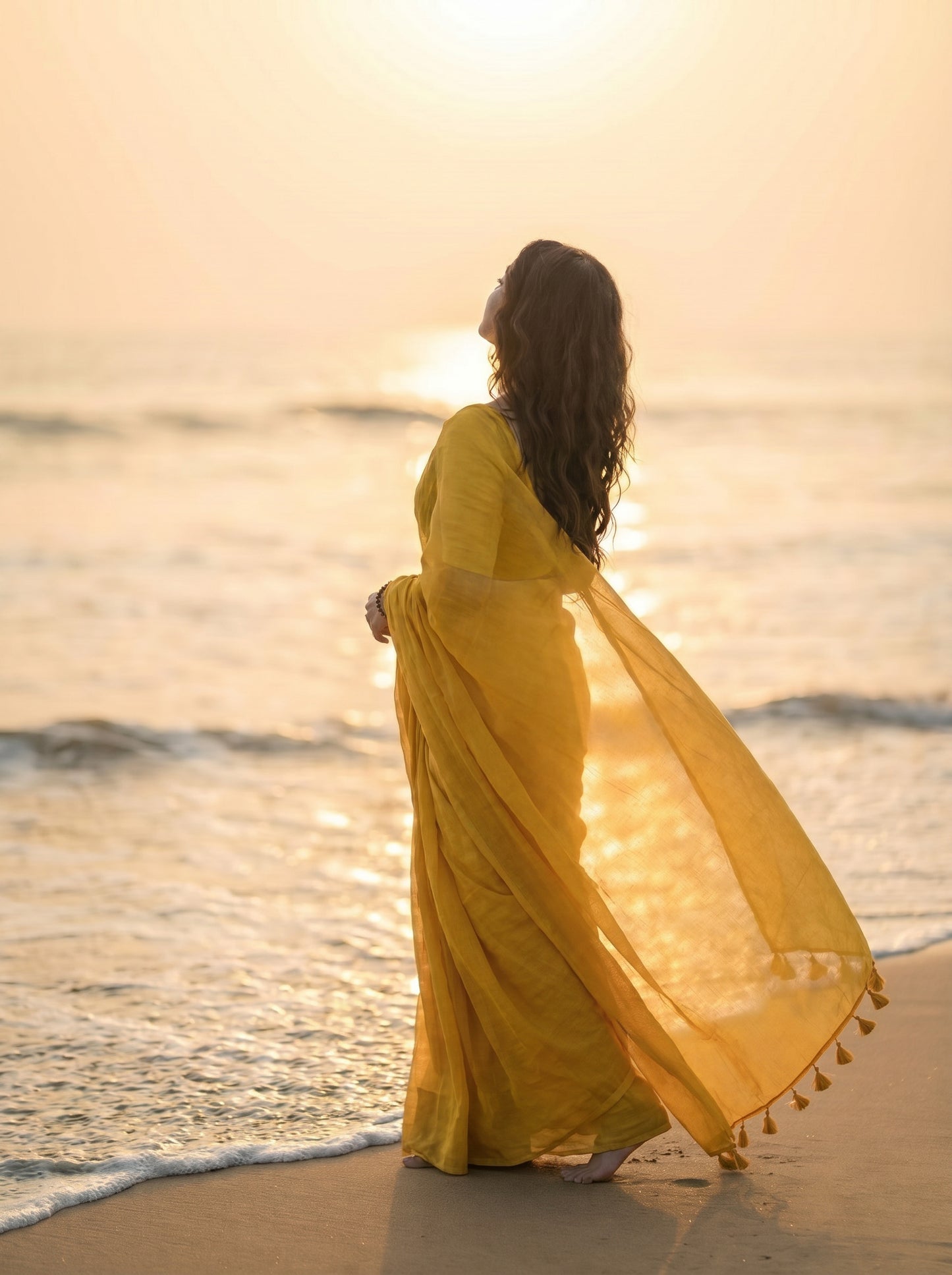 Amber - Plain Yellow Mul Modal Saree