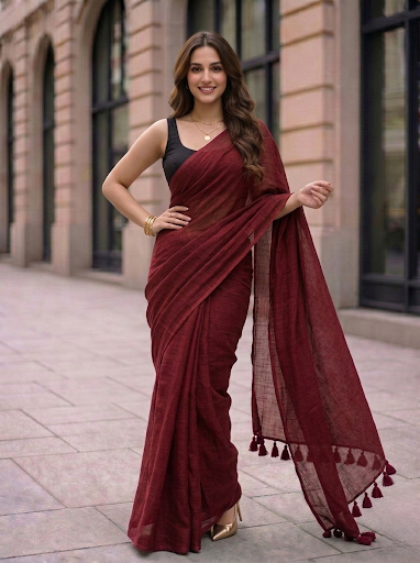 True Garnet - Plain Maroon Mul Modal Saree