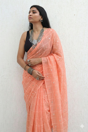 Coral Mulmul Saree