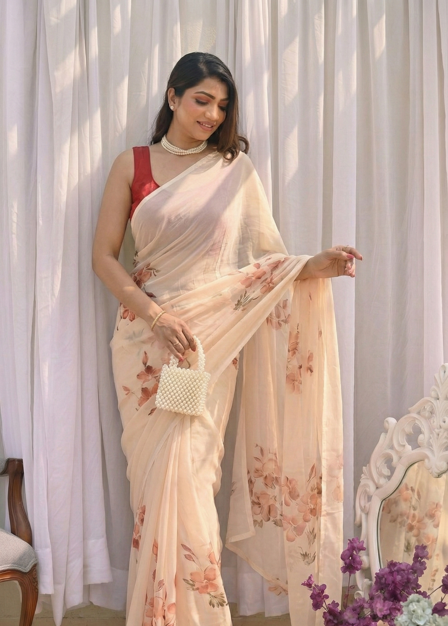 Frangipani Pure Chiffon Saree