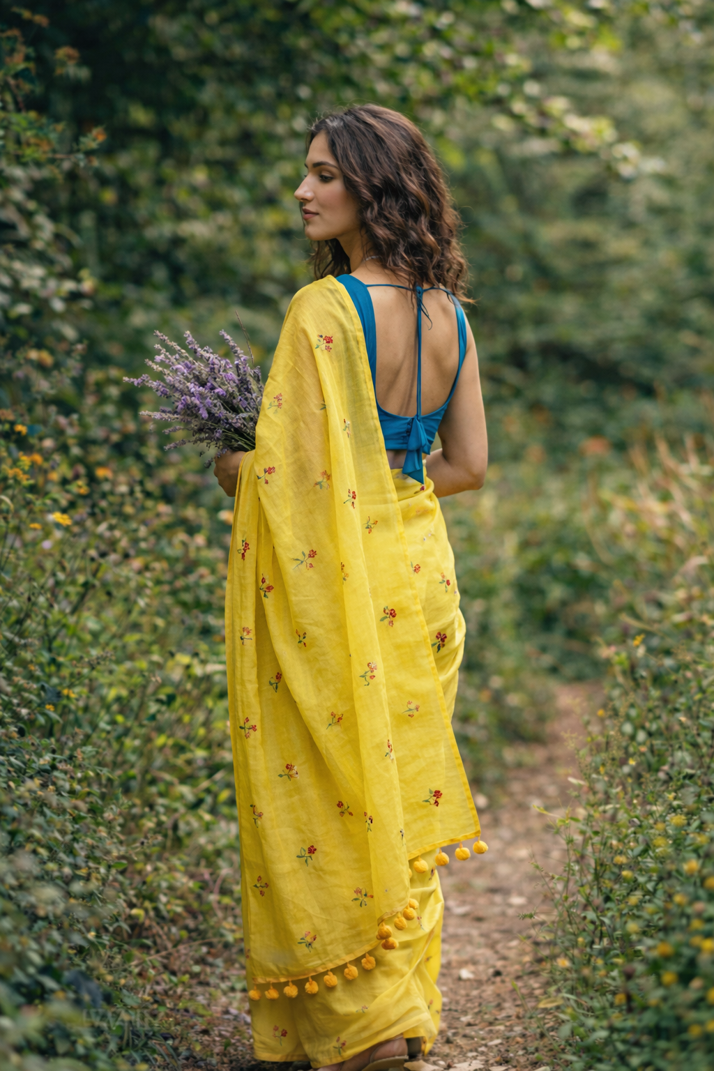 Gardenalia Yellow - Embroidered Mulmul Cotton Saree