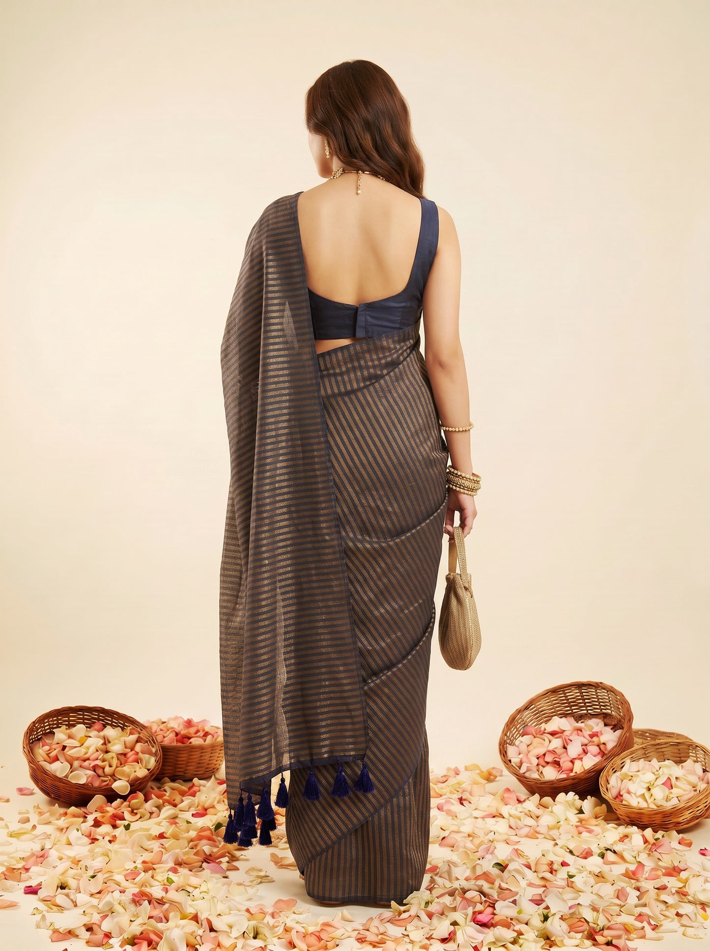 Raag - Blue Striped Mul Cotton Zari Saree