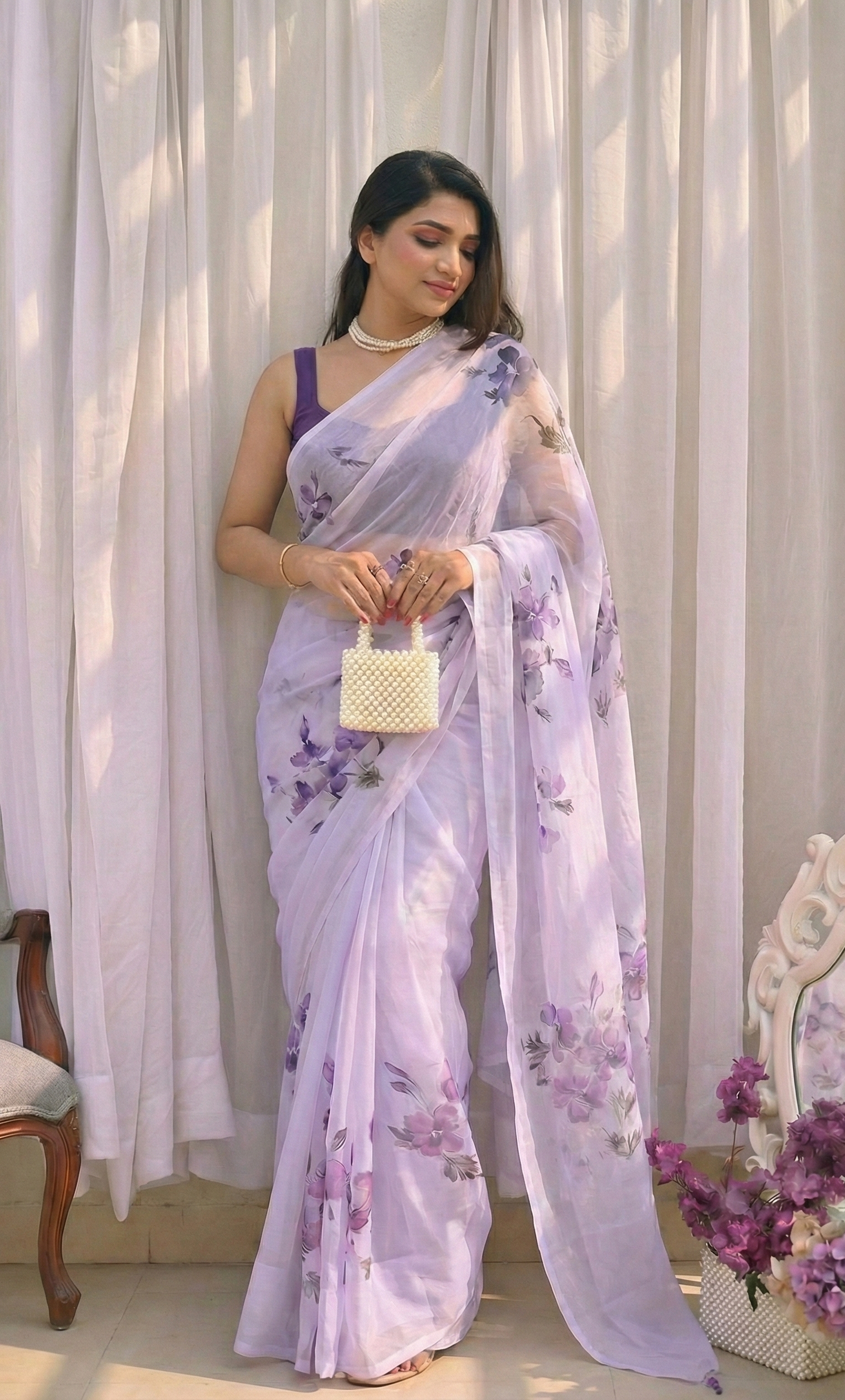 European Viola Chiffon Saree