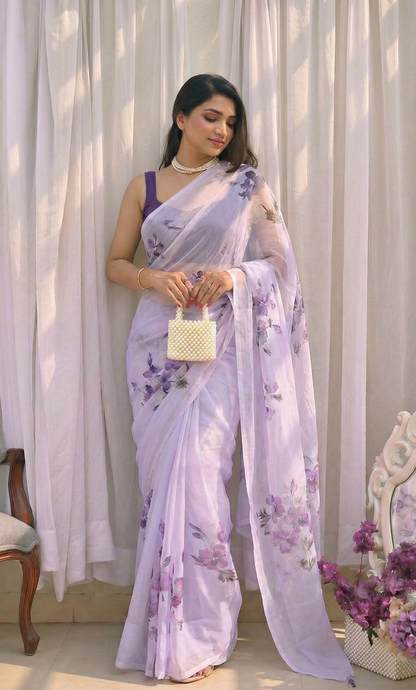 European Viola Chiffon Saree