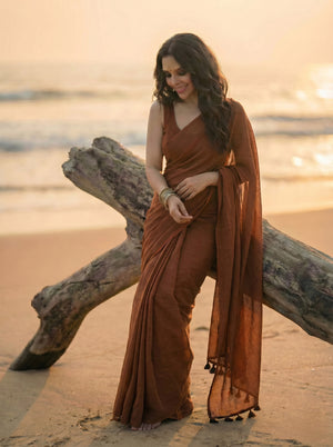 Cocoa - Plain Brown Modal Cotton Saree