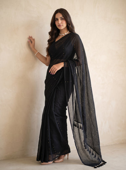 Celestial Noir - Black Sequin Saree