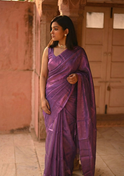 Amethyst Starlight Handloom Tissue Saree