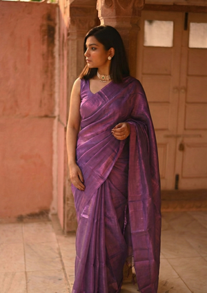 Amethyst Starlight Handloom Tissue Saree