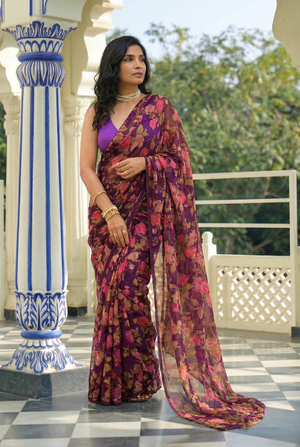 Vintage Wine Chiffon Saree
