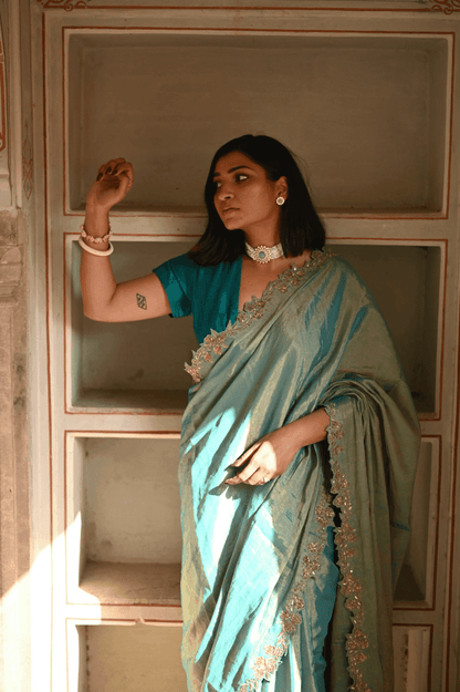 Firoza Handembroidered Saree - Mayin India 