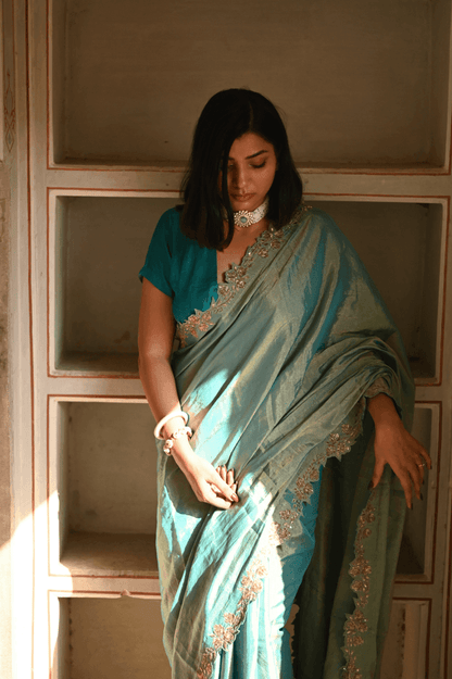 Firoza Handembroidered Saree - Mayin India 