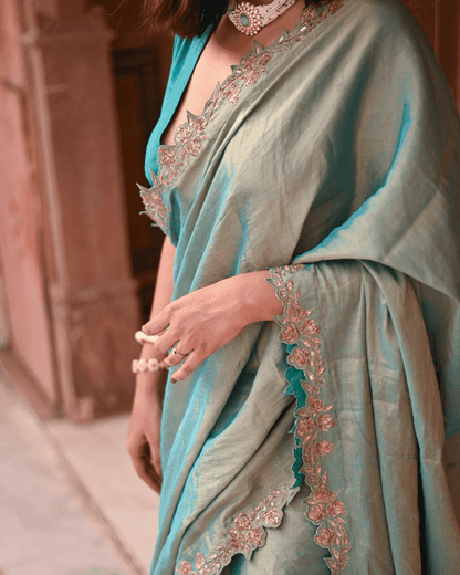 Firoza Handembroidered Saree - Mayin India 