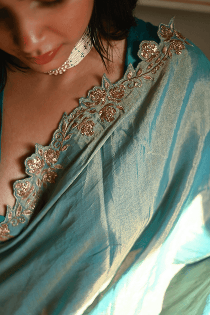 Firoza Handembroidered Saree - Mayin India 