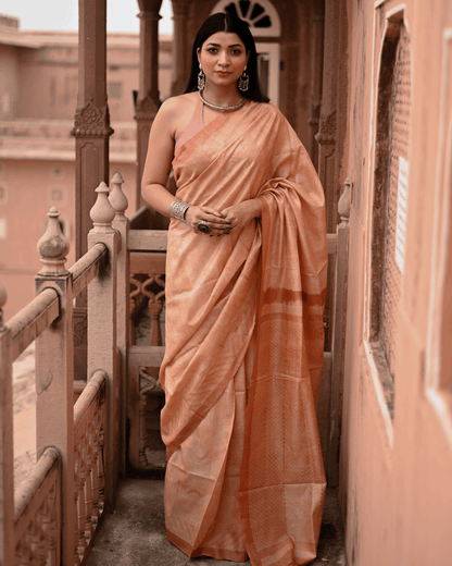 Dusty Peach Shibori Tussar Silk Saree - Mayin India 
