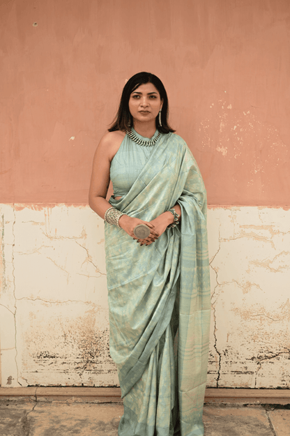 Pastel Green Shibori Tussar Silk Saree - Mayin India 