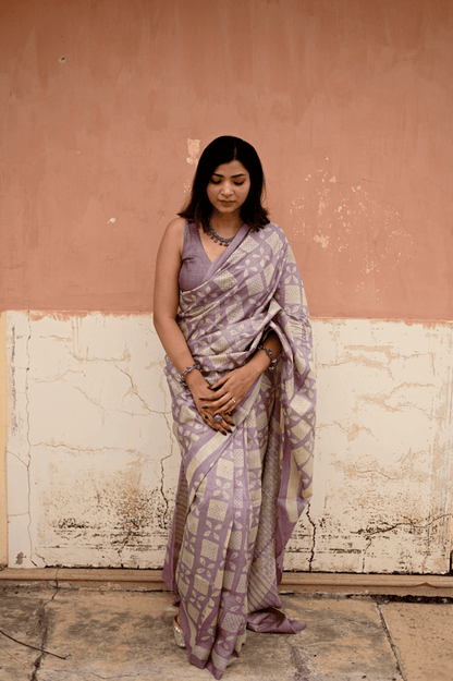 Purple Shibori Tussar Silk Saree - Mayin India 